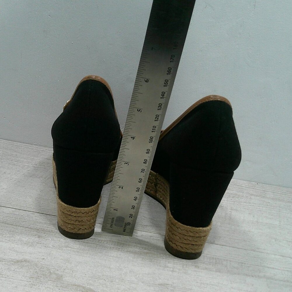 Tory Burch Majorca Peep Toe Wedge Canvas Black Tan Espadrille SZ 38.5 | 8.5 M - Picture 7 of 12